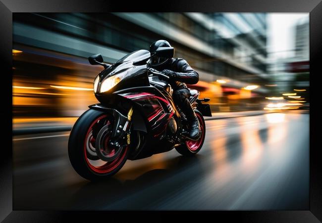 Fast motorbike with a motion blur background. Framed Print by Michael Piepgras