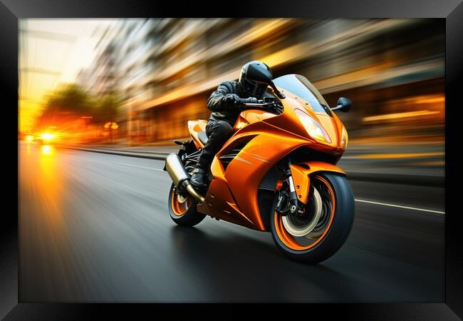 Fast motorbike with a motion blur background. Framed Print by Michael Piepgras