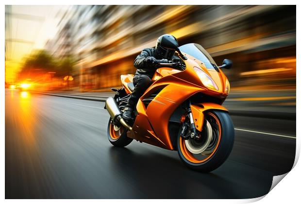 Fast motorbike with a motion blur background. Print by Michael Piepgras