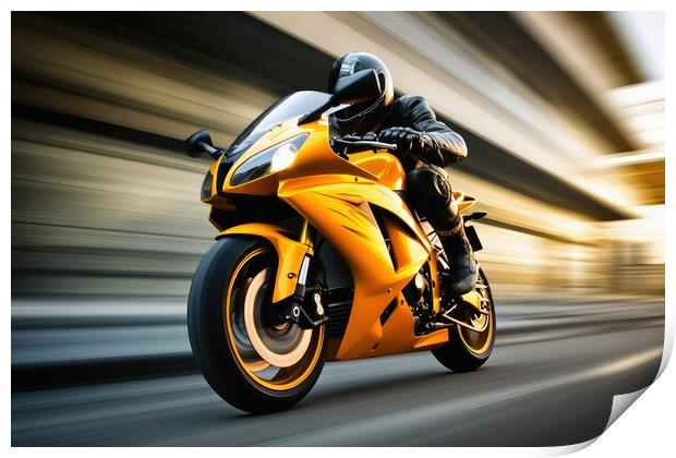 Fast motorbike with a motion blur background. Print by Michael Piepgras
