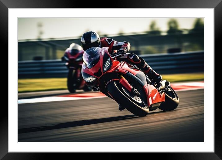Fast racing motorcycles on a track. Framed Mounted Print by Michael Piepgras