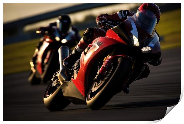 Fast racing motorcycles on a track. Print by Michael Piepgras