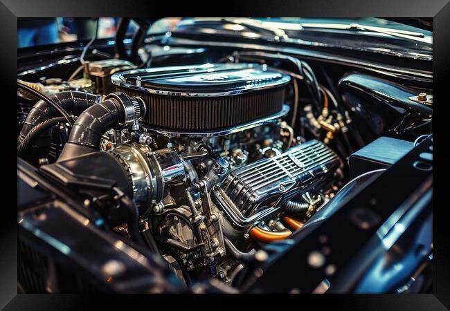 View into the engine compartment of a powerful tuned engine. Framed Print by Michael Piepgras