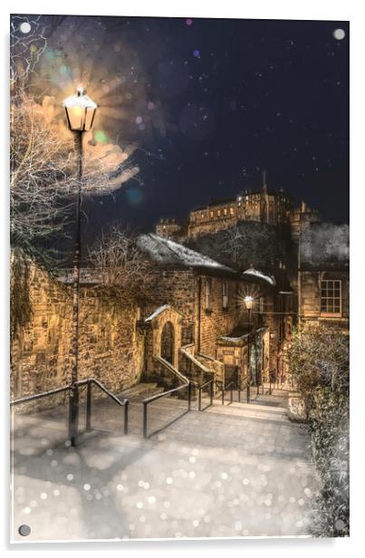 The Vennel Edinburgh Winter Portrait Acrylic by Alison Chambers