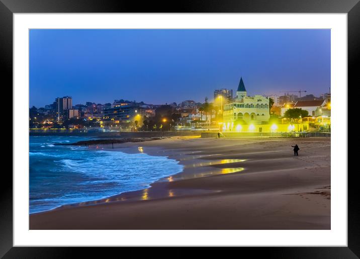 Tamariz Beach at Night In Estoril, Portugal Framed Mounted Print by Artur Bogacki