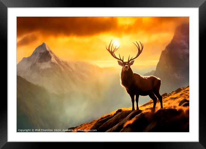 Magnificent highland stag in a scottish mountan range Framed Mounted Print by Phill Thornton