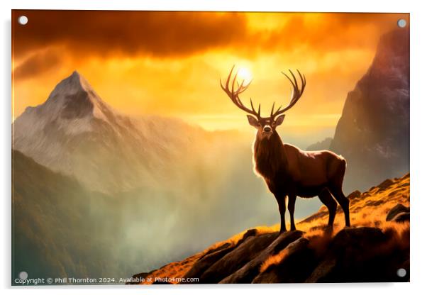 Magnificent highland stag in a scottish mountan range Acrylic by Phill Thornton