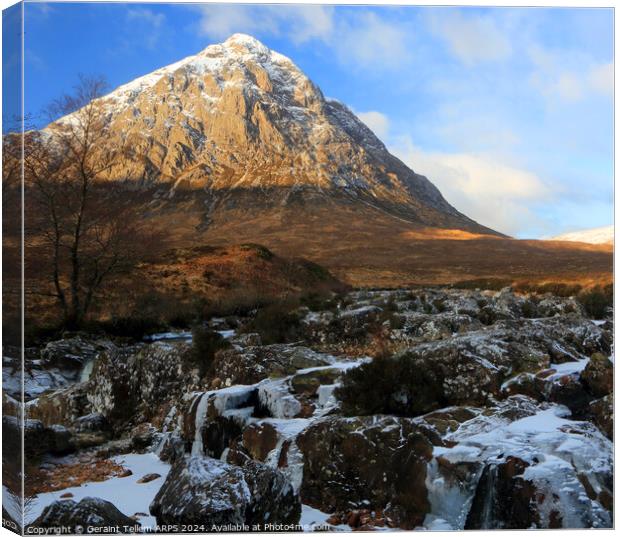 Buachaille Etive Mor and river Coupall in winter, Highland, Scotland Canvas Print by Geraint Tellem ARPS