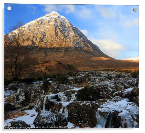 Buachaille Etive Mor and river Coupall in winter, Highland, Scotland Acrylic by Geraint Tellem ARPS