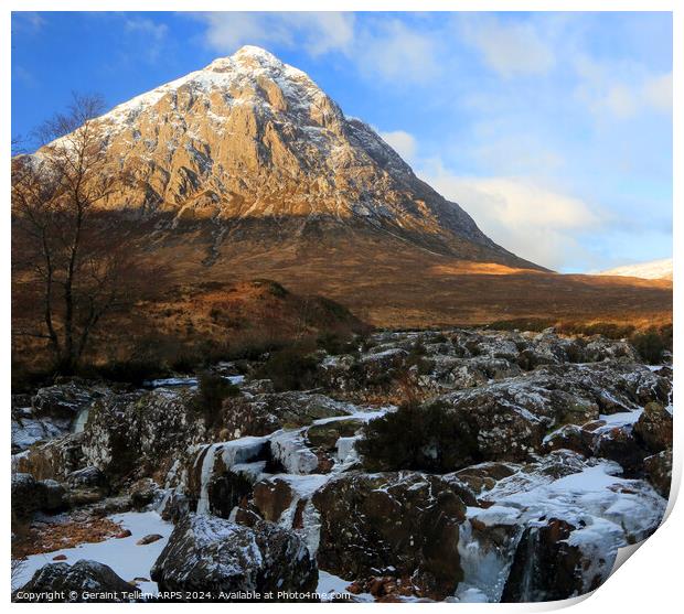 Buachaille Etive Mor and river Coupall in winter, Highland, Scotland Print by Geraint Tellem ARPS