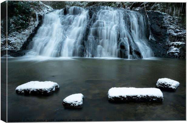 Waterfall and snow 1047 Canvas Print by PHILIP CHALK