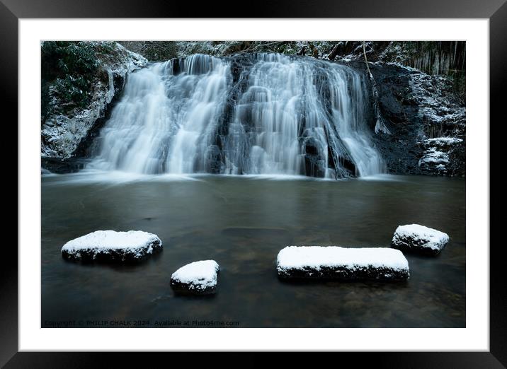 Waterfall and snow 1047 Framed Mounted Print by PHILIP CHALK