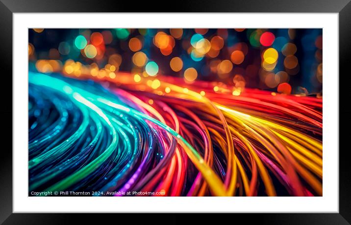 Vibrant multi coloured fiber optic cables with shallow depth of  Framed Mounted Print by Phill Thornton