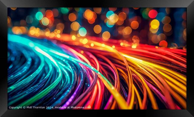 Vibrant multi coloured fiber optic cables with shallow depth of  Framed Print by Phill Thornton