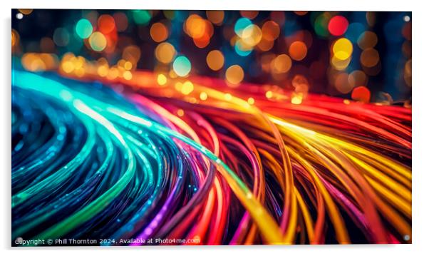 Vibrant multi coloured fiber optic cables with shallow depth of  Acrylic by Phill Thornton