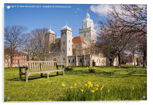 Portsmouth Cathedral Hampshire in Spring Acrylic by Pearl Bucknall