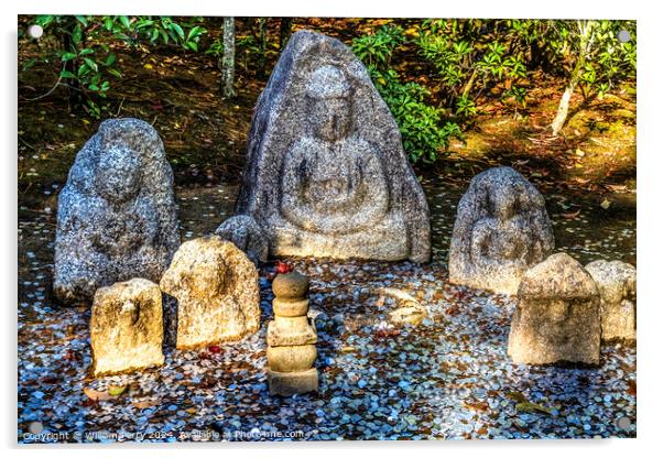 Stone Buddhas Statues Kinkaku-Ji Golden Pavilion Buddhist Temple Acrylic by William Perry