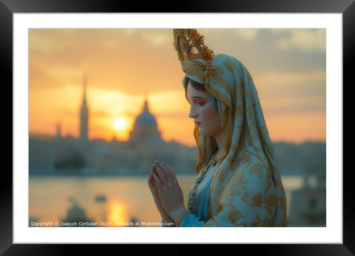 Luminous Christian saint, with the face of a young and beautiful woman, adorned with luxurious clothes. Framed Mounted Print by Joaquin Corbalan
