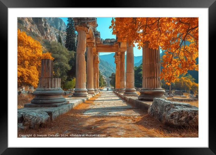 Colonnade of an ancient Greek temple in a private Mediterranean villa. Framed Mounted Print by Joaquin Corbalan