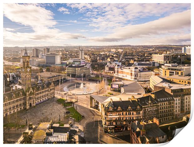 Aerial View of Bradford City Centre, UK Print by Bradley Taylor