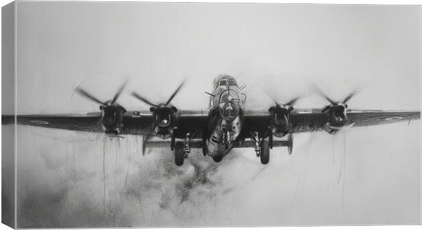 Lancaster Bomber In Charcoal Canvas Print by Airborne Images
