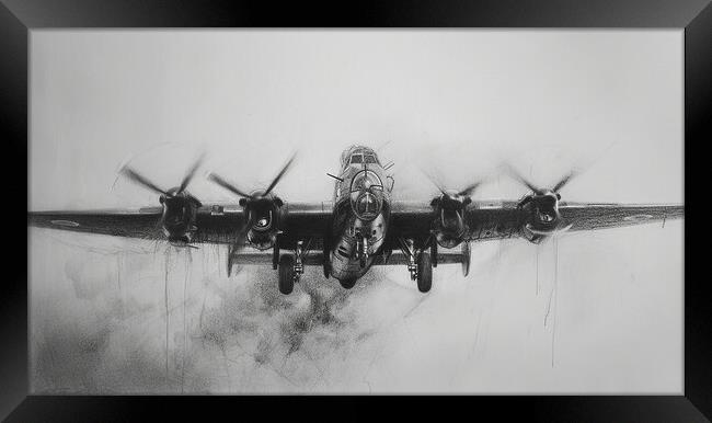 Lancaster Bomber In Charcoal Framed Print by Airborne Images
