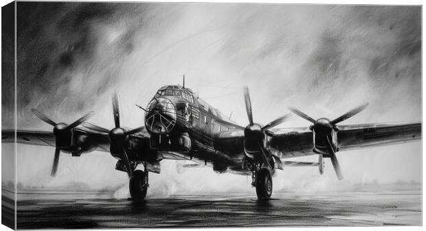 Lancaster Bomber In Charcoal Canvas Print by Airborne Images