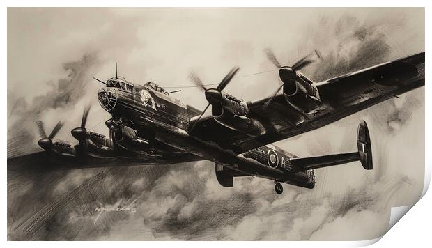 Lancaster Bomber In Charcoal Print by Airborne Images