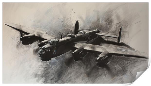 Lancaster Bomber In Charcoal Print by Airborne Images