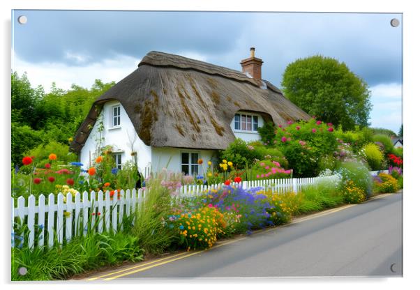 English Thatched Cottage Acrylic by T2 