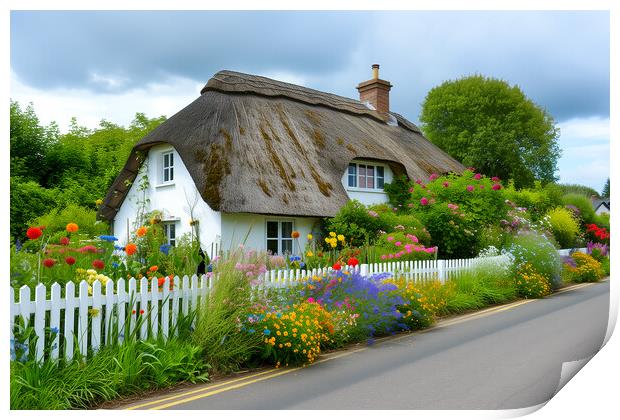 English Thatched Cottage Print by T2 