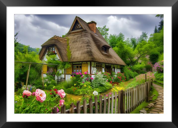 English Thatched Cottage Framed Mounted Print by T2 