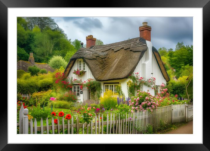 English Thatched Cottage Framed Mounted Print by T2 