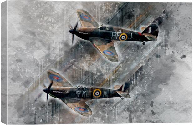 Spitfire and Hurricane Art Canvas Print by J Biggadike