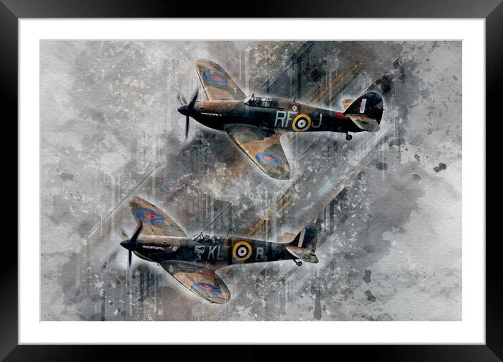 Spitfire and Hurricane Art Framed Mounted Print by J Biggadike