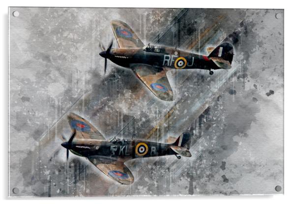 Spitfire and Hurricane Art Acrylic by J Biggadike