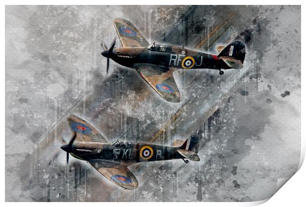 Spitfire and Hurricane Art Print by J Biggadike