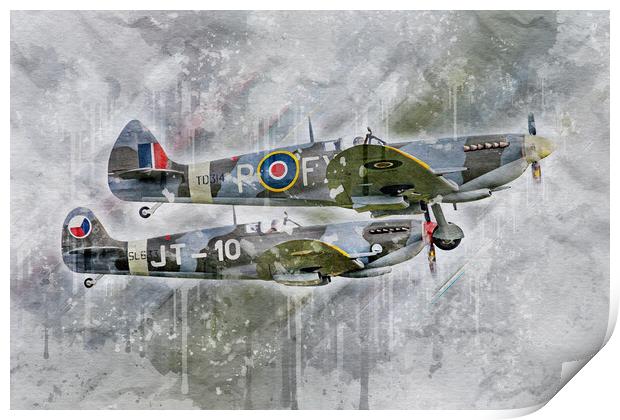 Spitfire TD314 and SL633 Print by J Biggadike