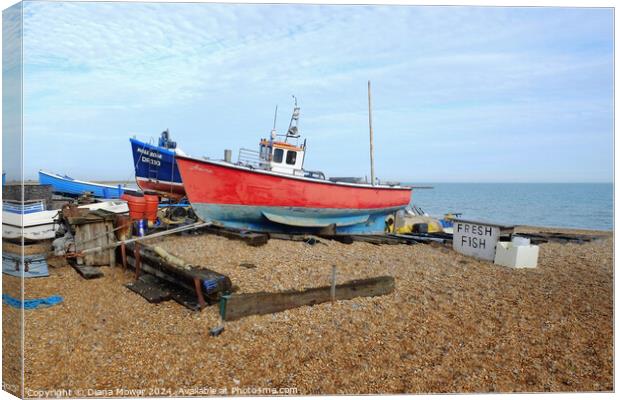 Deal Beach Kent Fishing boats Canvas Print by Diana Mower