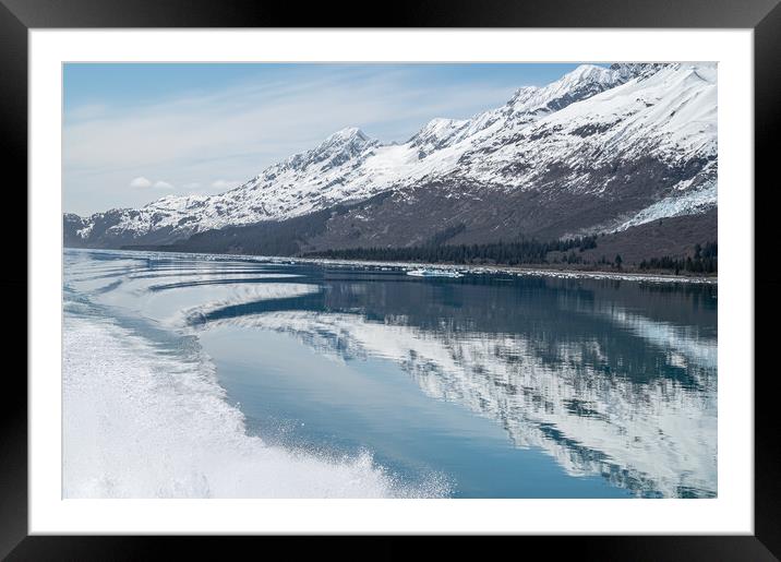 Snow capped mountains reflected in the waters of  Prince William Sound  with floating ice in Alaska, USAtain Framed Mounted Print by Dave Collins