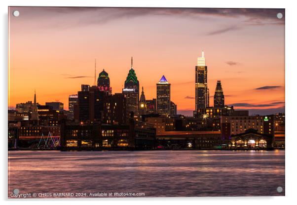 Sunset over Philadelphia Acrylic by CHRIS BARNARD