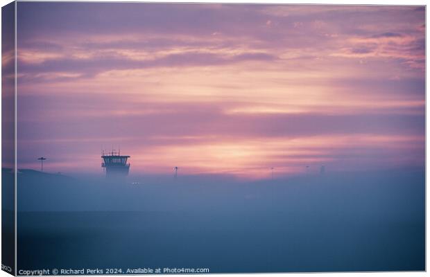 Leeds Bradford Airport Tower in the Fog Canvas Print by Richard Perks