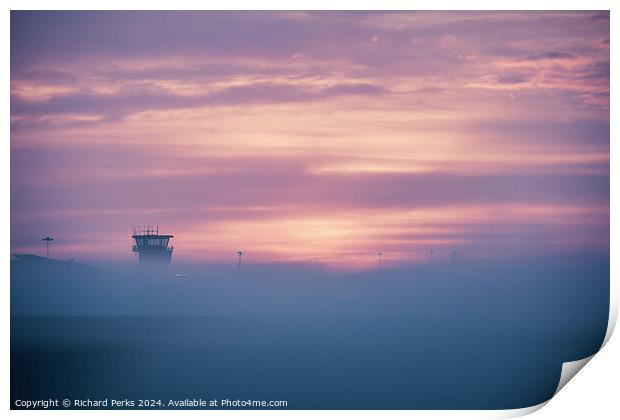 Leeds Bradford Airport Tower in the Fog Print by Richard Perks