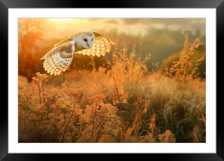 Barn Owl at Sunset Framed Mounted Print by T2 