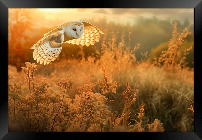 Barn Owl at Sunset Framed Print by T2 