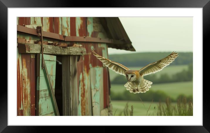Barn Owl Return Home Framed Mounted Print by T2 