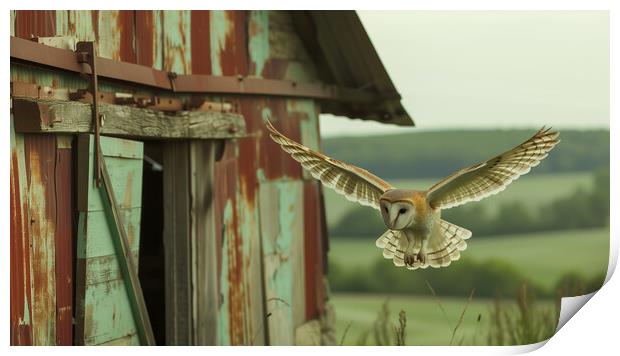 Barn Owl Return Home Print by T2 