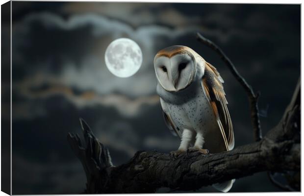 Barn Owl in the Moonlight Canvas Print by T2 