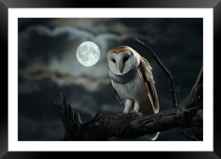 Barn Owl in the Moonlight Framed Mounted Print by T2 