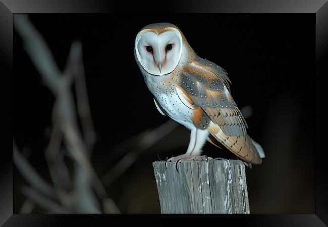 Barn Owl at Night Framed Print by T2 